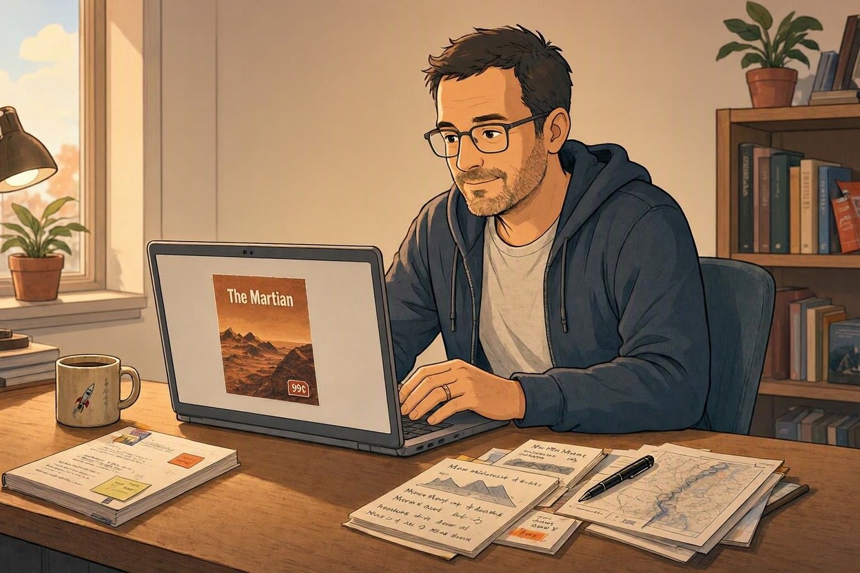 Andy Weir uploading his book